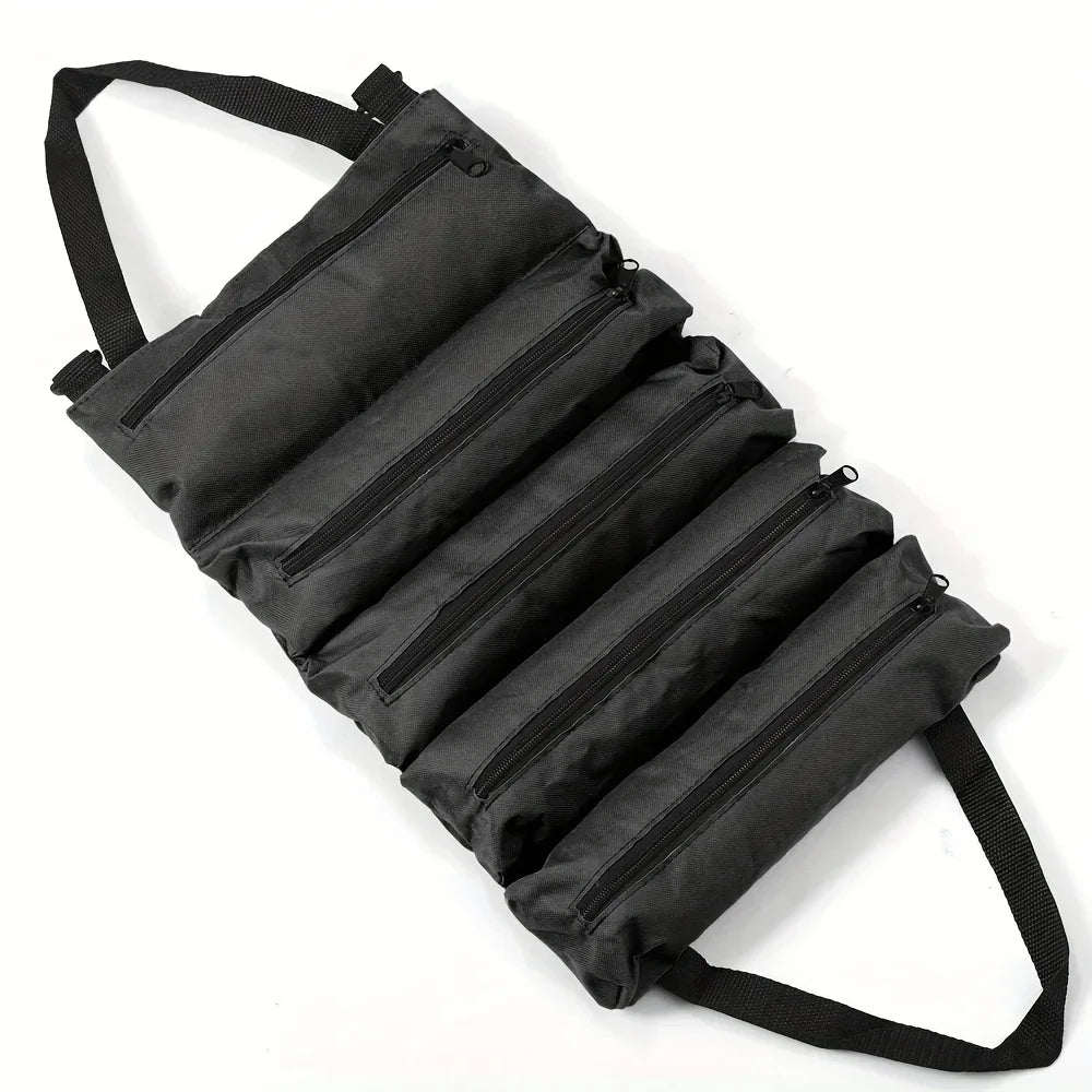 Heavy Duty Tool Roll Bag Unrolled Black - Multi-Pocket Canvas Tool Organizer Empty | Wrench Haus