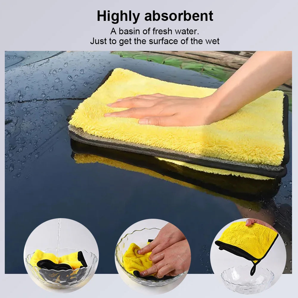 Car wash towel drying a vehicle surface