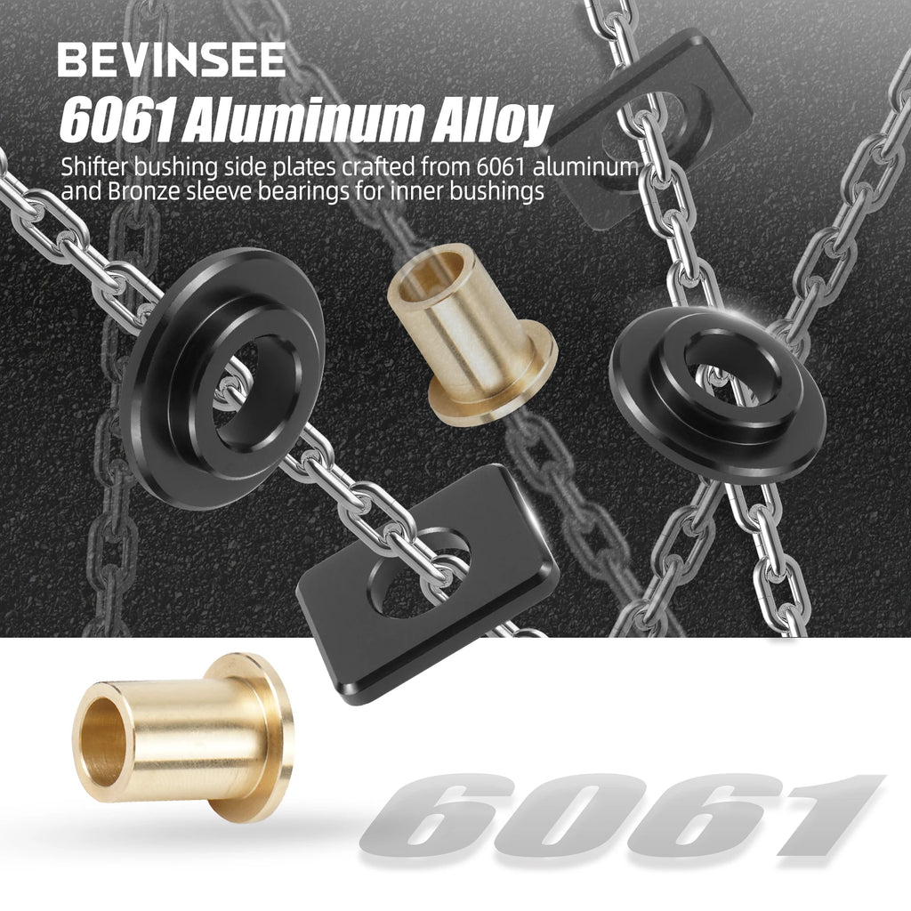 Solid shifter cable bushing kit, 6061 aluminum plates and bronze sleeves | Wrench Haus