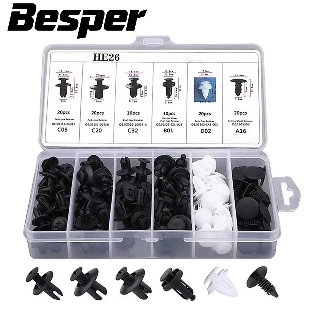 Assorted nylon push retainer clip kit in storage box | Wrench Haus