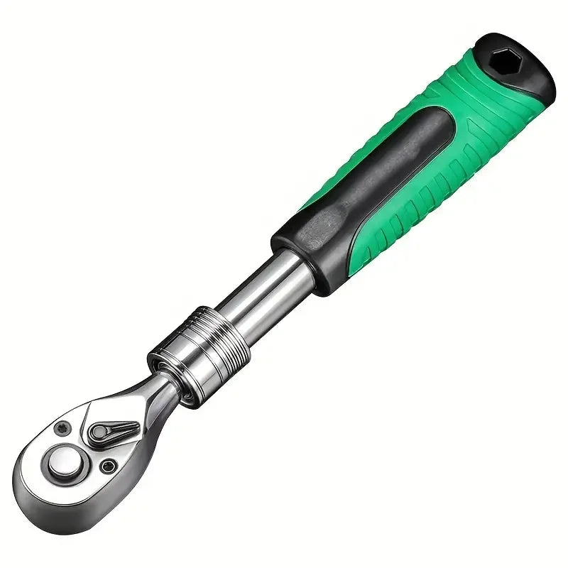 Retractable Ratchet Wrench 1/4 Inch Drive - 72T Extendable Green Handle Quick Release | Wrench Haus