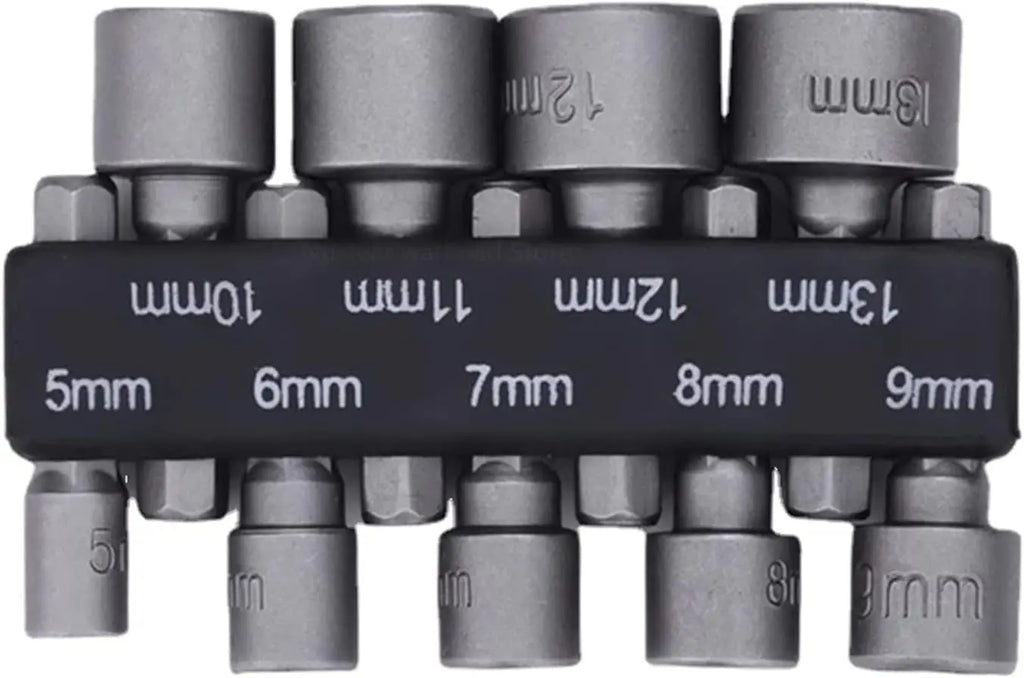 9-Piece Hex Nut Driver Set - Five smaller hex nut driver bits laid flat showing 5mm to 9mm size markings | Wrench Haus