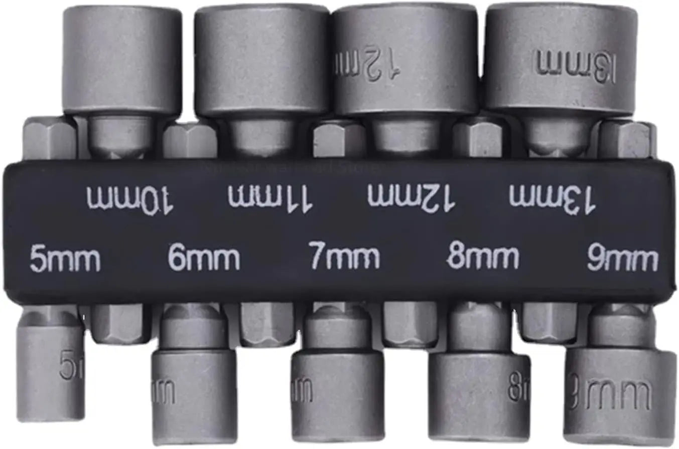 9-Piece Hex Nut Driver Set - Five smaller hex nut driver bits laid flat showing 5mm to 9mm size markings | Wrench Haus