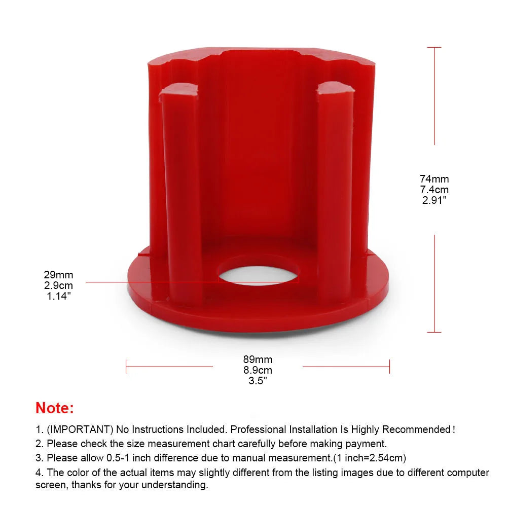 Dogbone engine mount insert dimensions: 74mm height, 89mm flange, 29mm opening | Wrench Haus