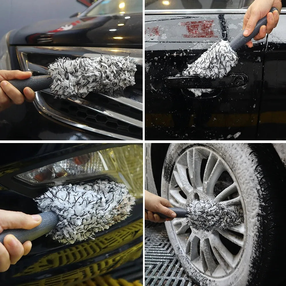 Plush wheel wash brush cleaning a rim barrel | Wrench Haus