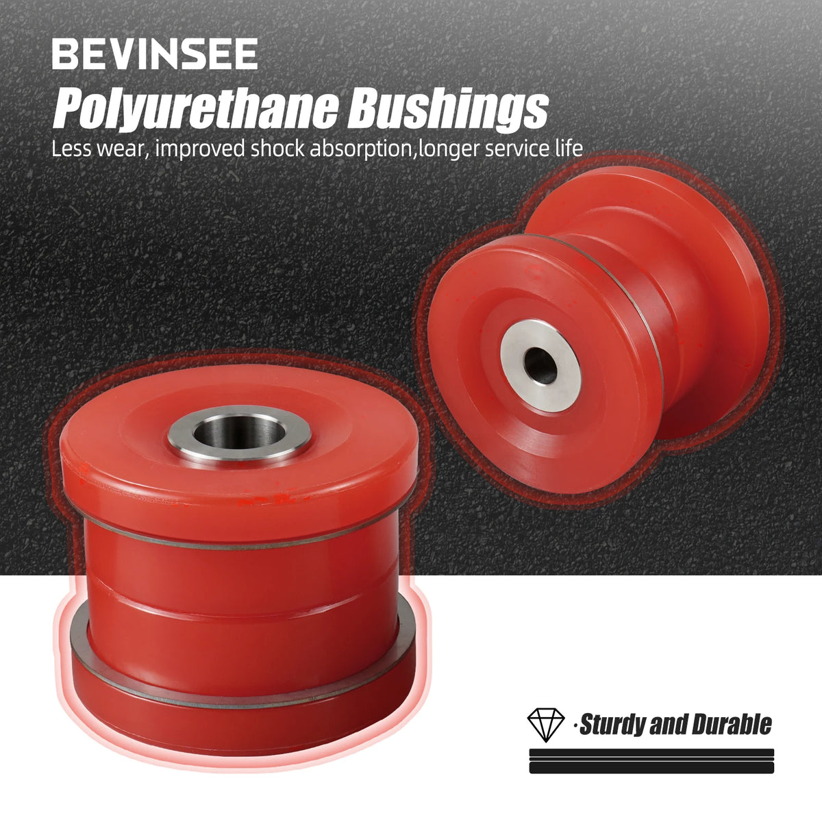 Polyurethane rear subframe bushing kit, two red bushings with metal sleeves | Wrench Haus