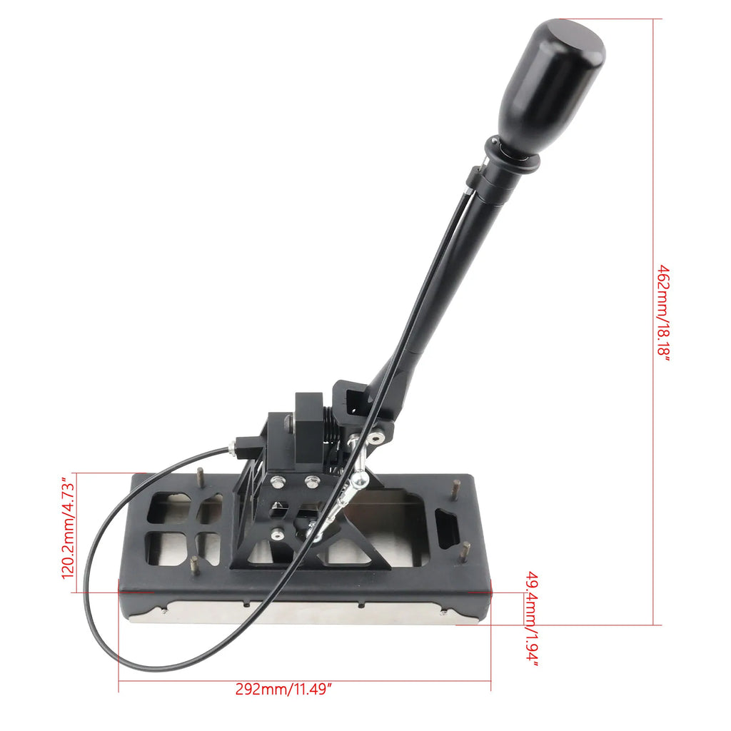 Short-throw quick-shift kit assembled on its base plate with overall height and length dimensions | Wrench Haus