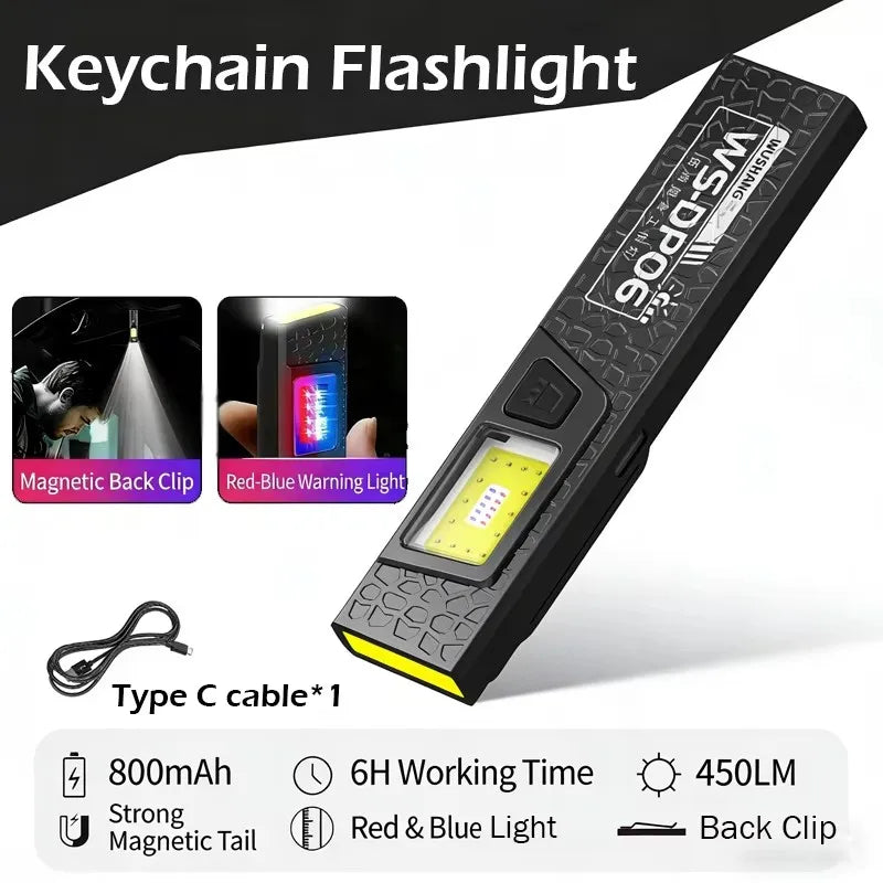 Mini COB LED Flashlight - USB-C Rechargeable Waterproof EDC Work Light