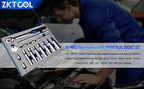 15-piece magnetic spark plug socket set in foam tray with a mechanic in the background | Wrench Haus