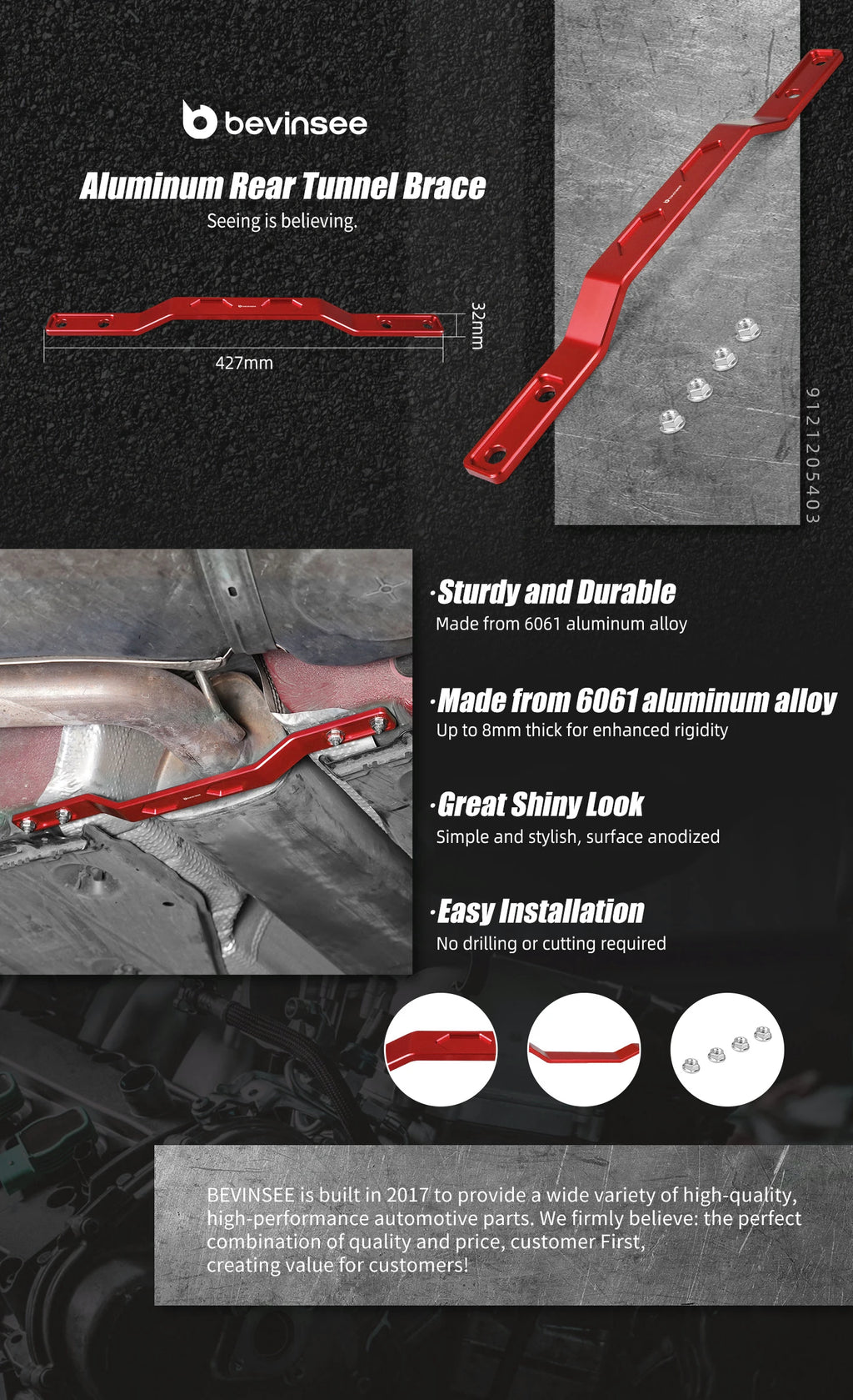 Rear Tunnel Brace Color Options Black Red Blue - VW MQB FWD AWD Handling Upgrade | Wrench Haus