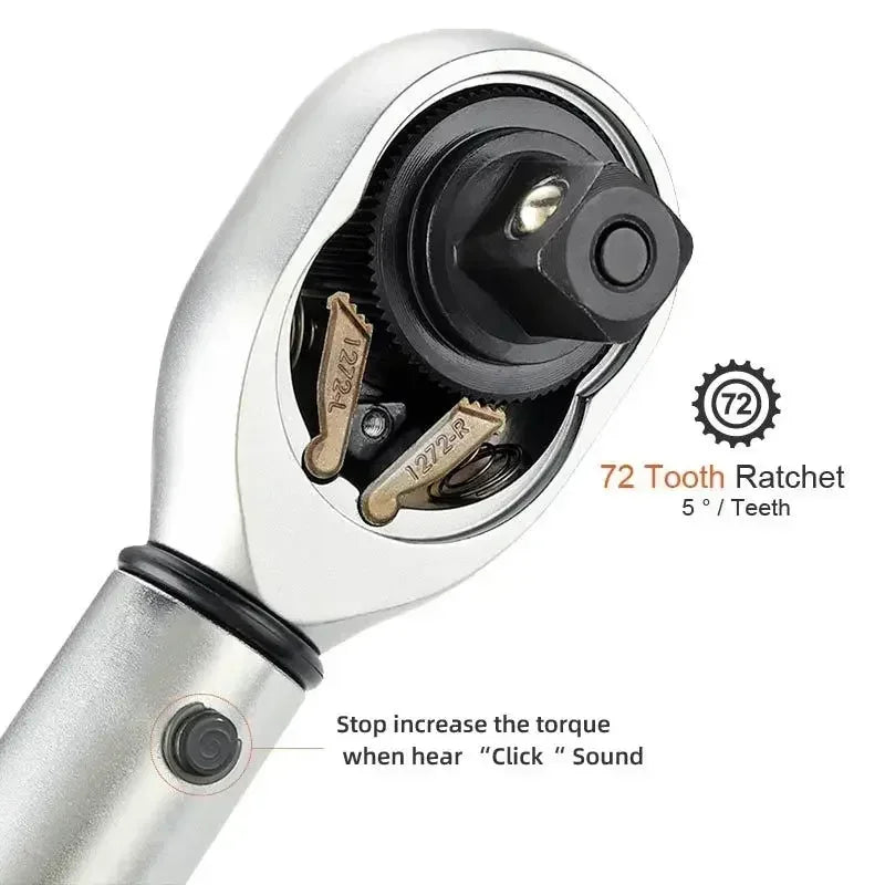 3/8" Drive Torque Wrench - Close-up of 72-tooth ratchet head with knurled adjustment collar | Wrench Haus