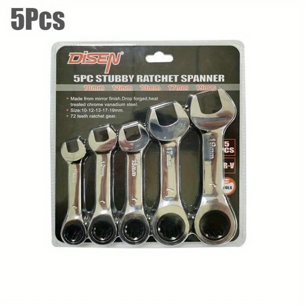 Reversible Stubby Combination Wrench Set 6-19mm - 72-Tooth Ratchet