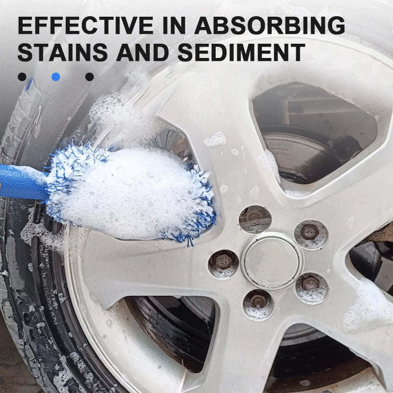 Wheel brush reaching into rim spokes