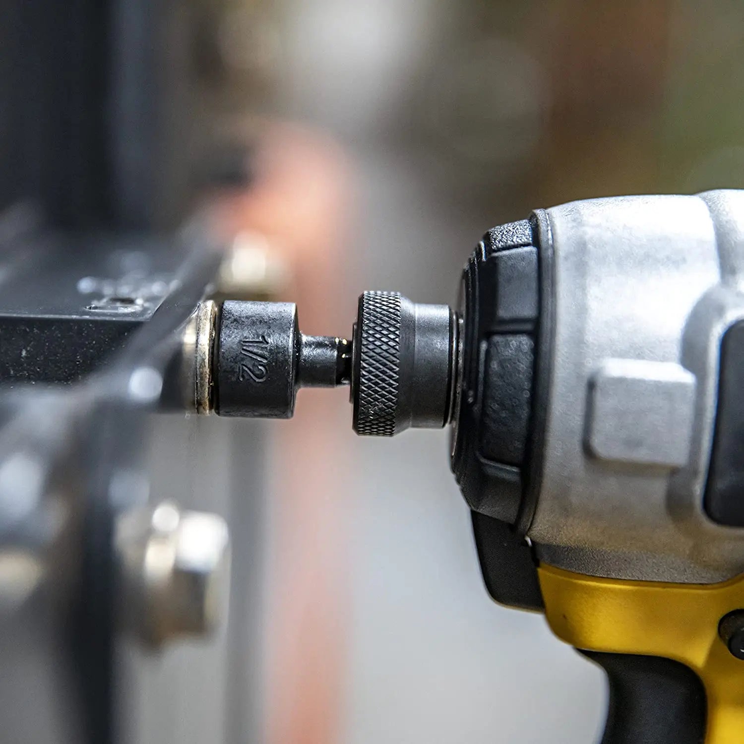 9-Piece Hex Nut Driver Set - Hex nut driver bit in use with power drill on fastener | Wrench Haus