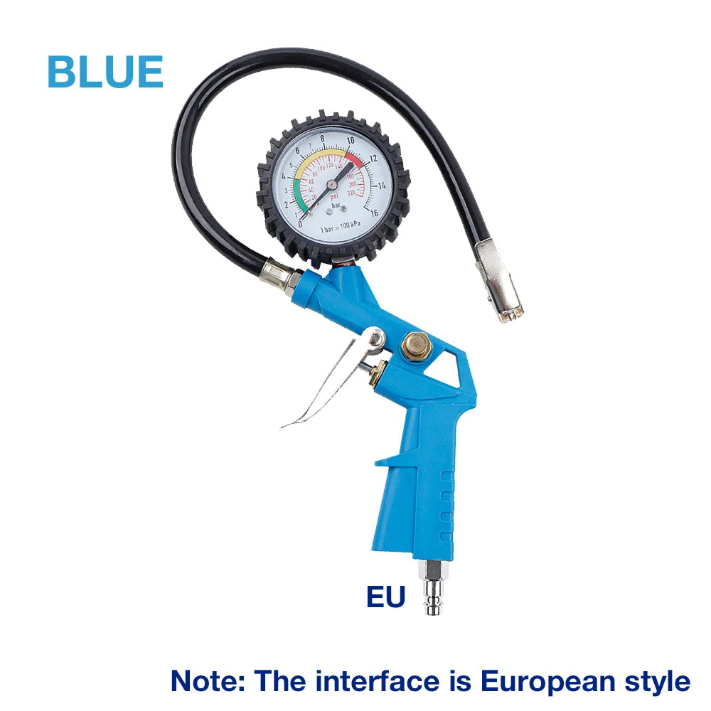 Dual-Scale Tire Pressure Gauge, 0-220 PSI — Inflator & Deflator