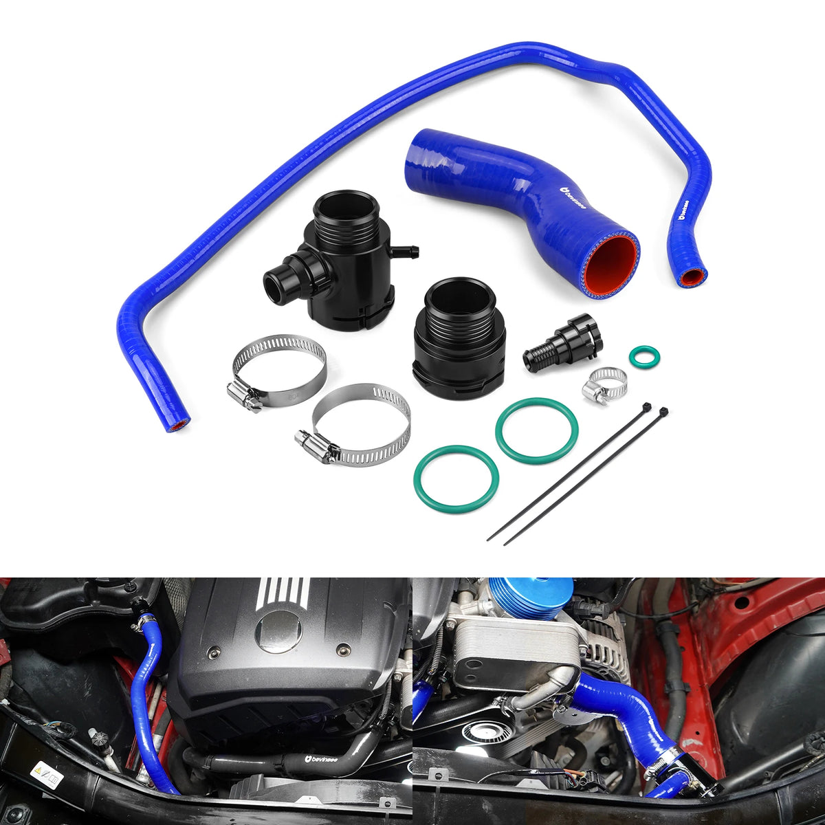 Silicone upper radiator and expansion tank hose kit for BMW N52 E9X | Wrench Haus