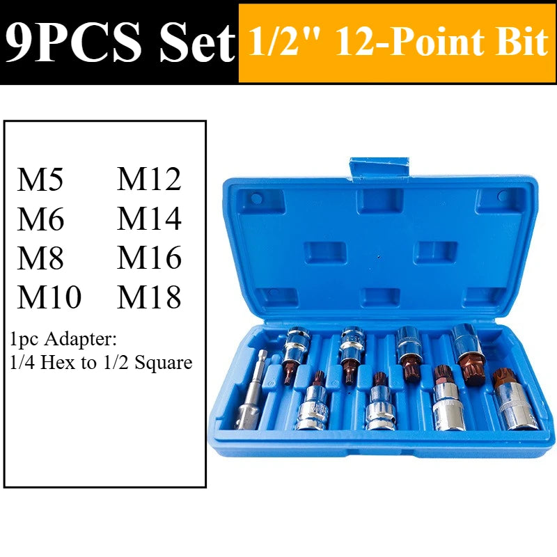 12-teiliger Vielzahn-Steckschlüsselsatz M5–M18 | 1/2"-Antrieb