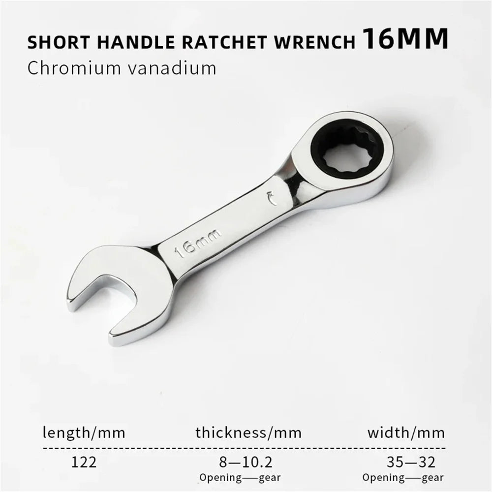 Reversible Stubby Combination Wrench Set 6-19mm - 72-Tooth Ratchet