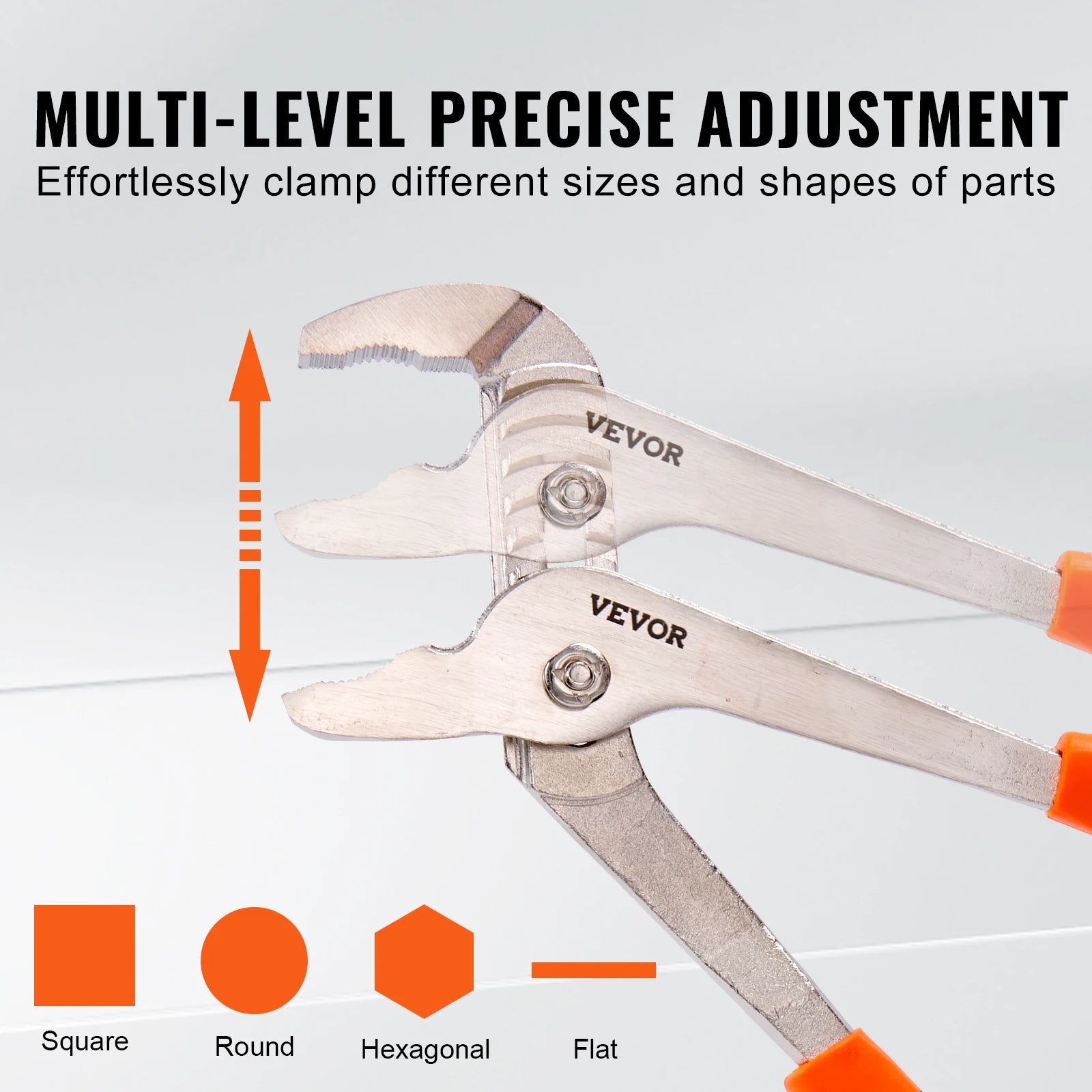 8-Piece Professional Pliers & Wrench Set - Multi-level precise adjustment callout showing adjustable wrench jaw positions for square round and flat fasteners | Wrench Haus