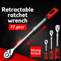 Quick-Release Retractable Ratchet Wrench Set - "Retractable Ratchet Wrench 72 Gear Strong Torque" hero graphic showing extended and compact wrench positions on red background | Wrench Haus
