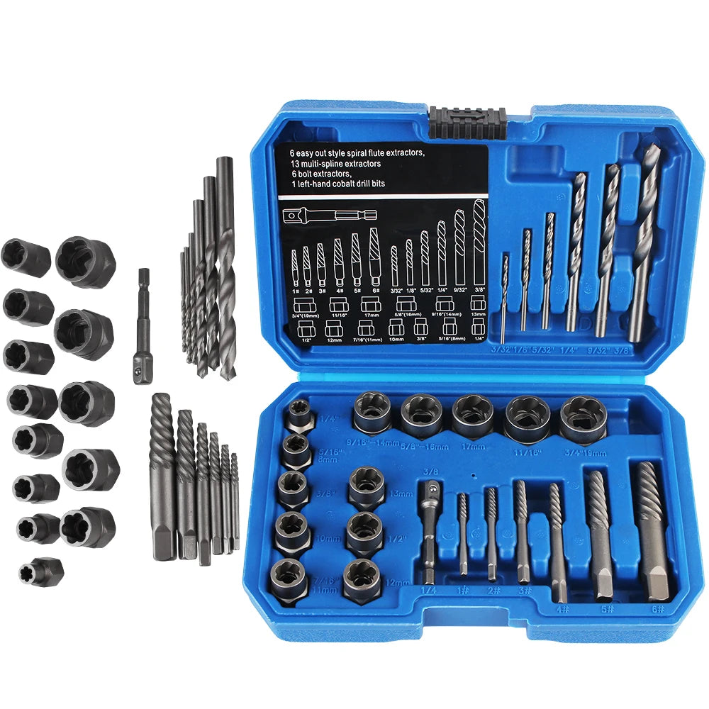 26-Piece Damaged Screw & Bolt Extractor Set — Stripped Nut & Bolt Remover Kit