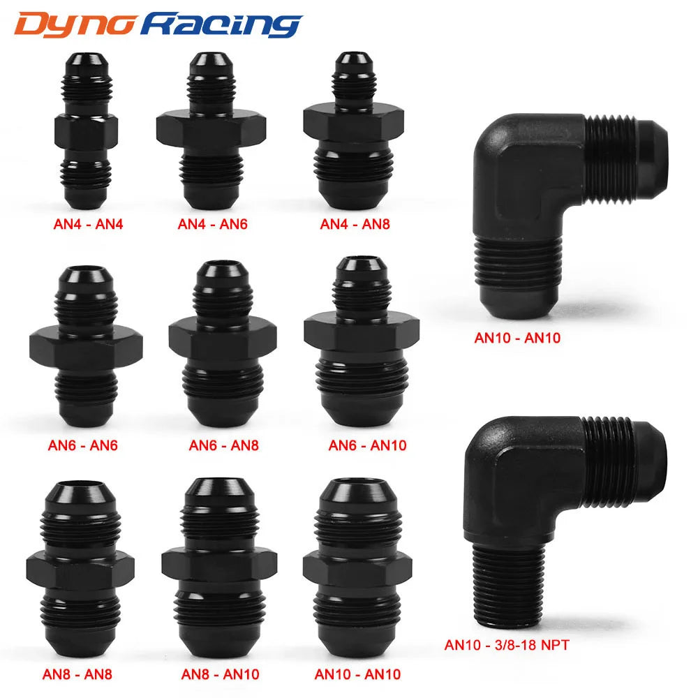 Black aluminum AN male flare union fitting | Wrench Haus