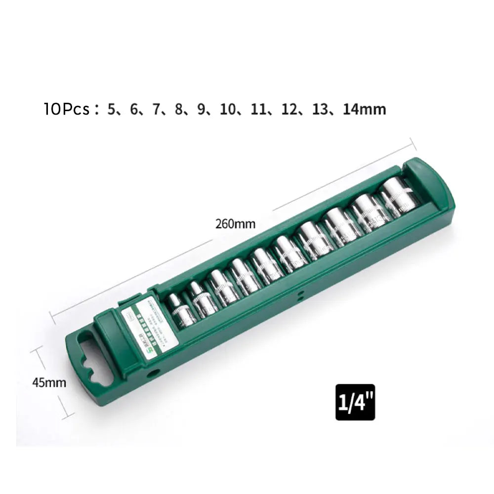 Hex Socket Set Short & Long - 10-Piece Long Set, 1/4" Drive, 5–15mm | Wrench Haus