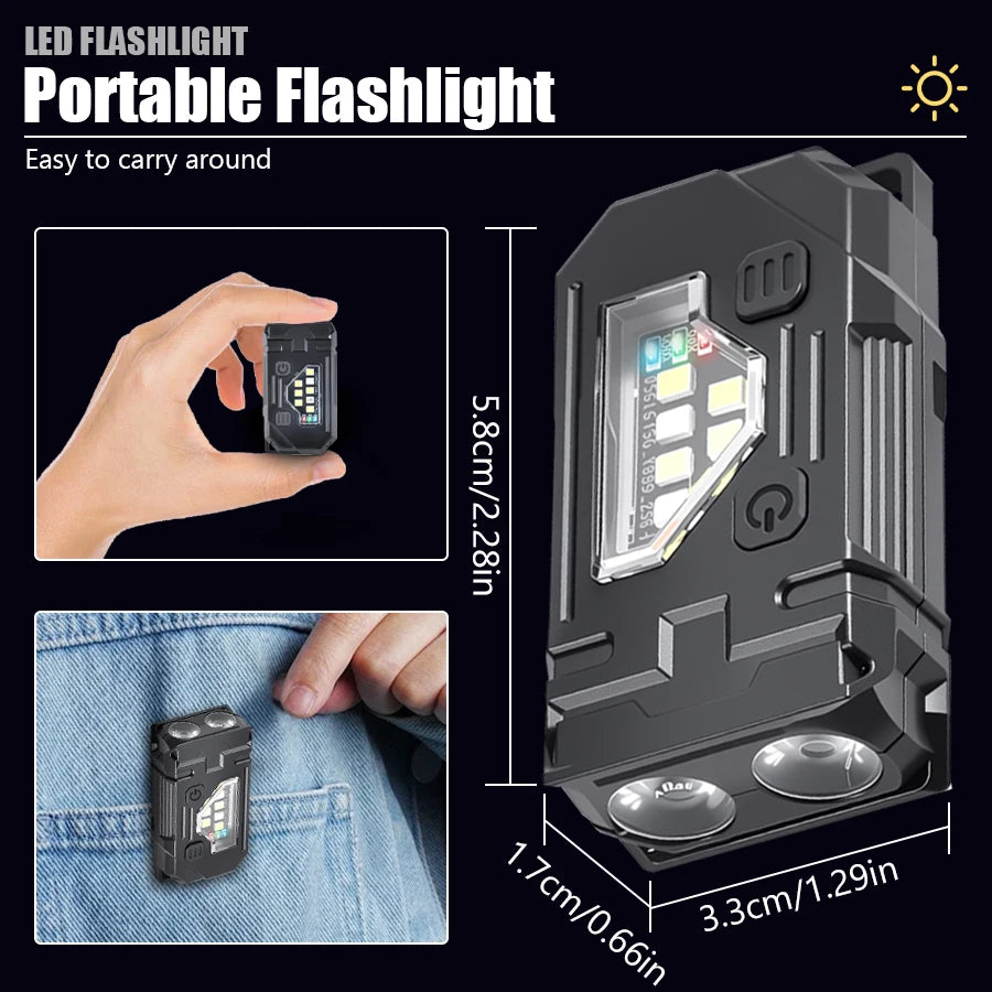 Mini COB LED Flashlight - USB-C Rechargeable Waterproof EDC Work Light
