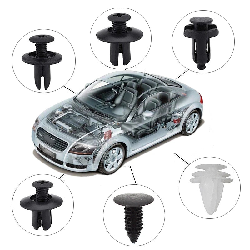 Car cutaway illustration showing where each push retainer clip style is used | Wrench Haus