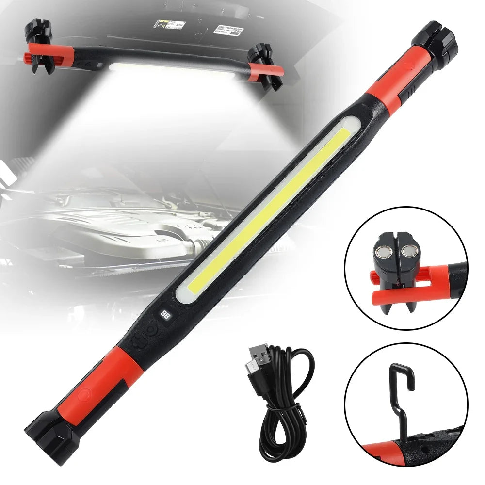 LED Work Light In Use Under Car Hood - Magnetic Mount Hook USB-C Rechargeable COB | Wrench Haus