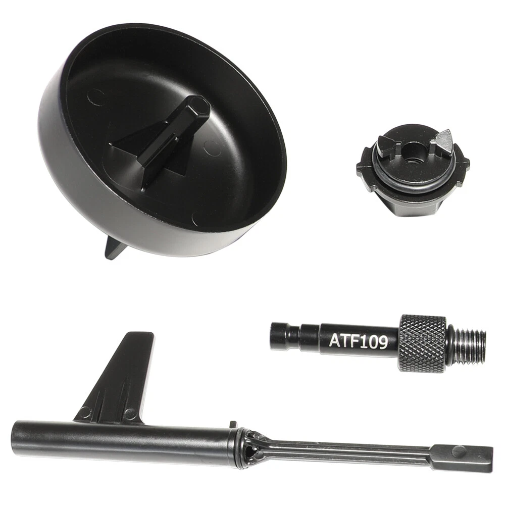 Transmission Oil Filling Tool Mercedes-Benz - Full kit showing drain tool, ATF109 adapter and oil filling cap on white | Wrench Haus