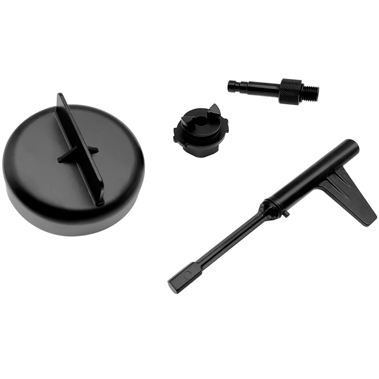 Transmission Oil Filling Tool Mercedes-Benz - All 4 components laid out including anti-drip cap and T-bar drain tool | Wrench Haus